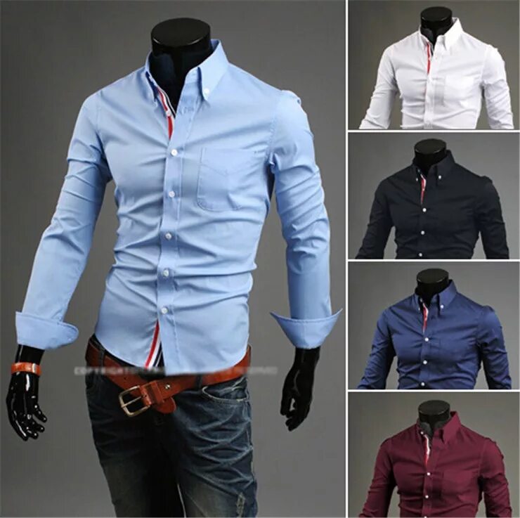 Каса мода рубашки мужские Mens Shirts Hot New Fashion Business Casual Slim Fit Length Sleeved Shirts Mens 