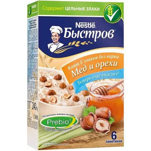 Каша в коробках фото Каша "Быстров" Prebio1 (пребио1) 5-злаков мед и орехи 240г (6-пак) коробка купит