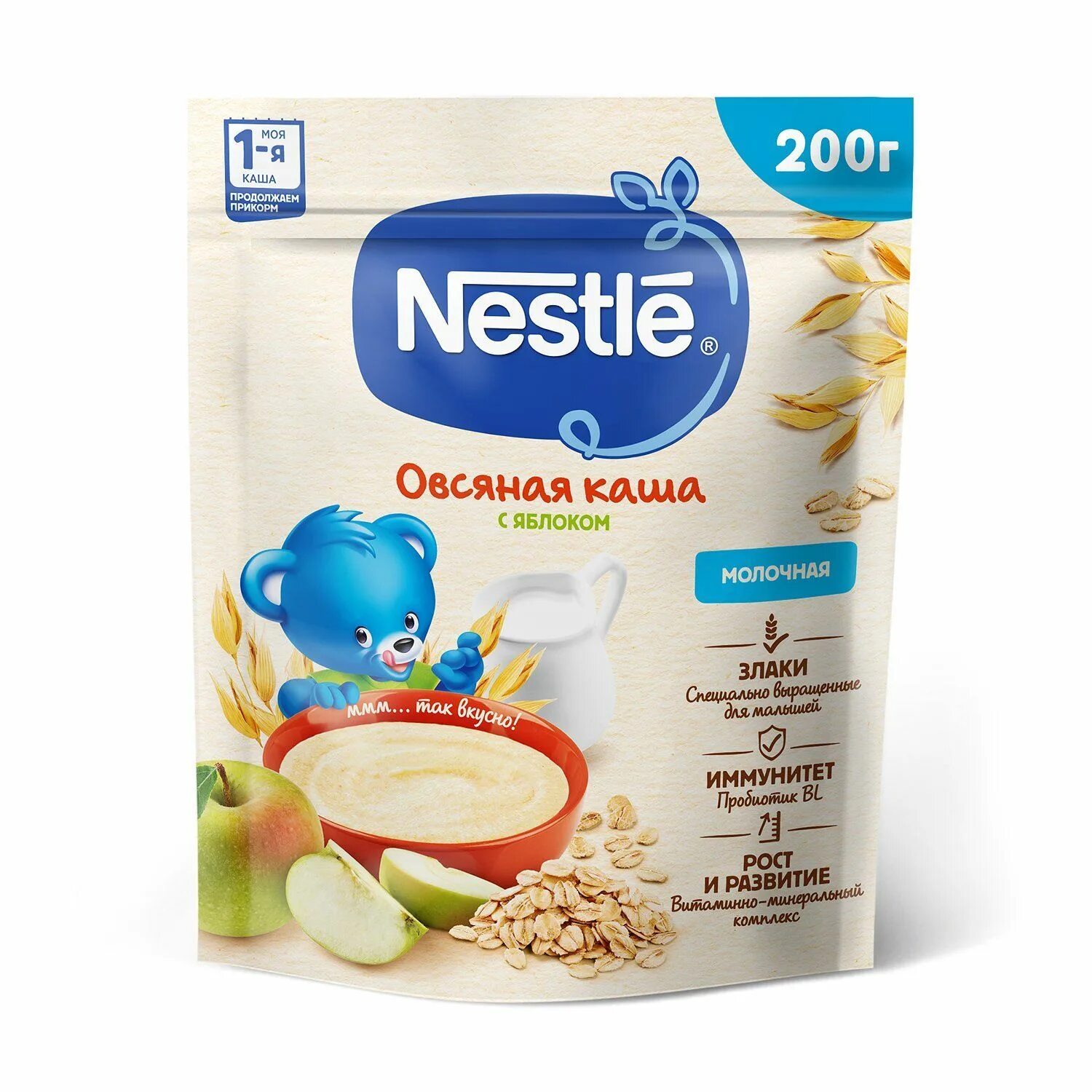 Каши с 4 месяцев фото NESTLE Каша Молочная Овсяная с Яблоком с 5 мес Doy Pack 200г. - Юг-market