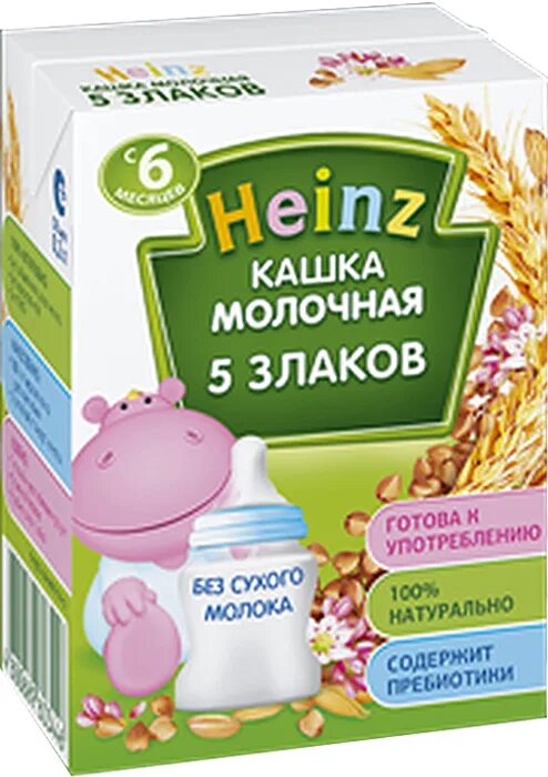 Каши с 6 месяцев фото Heinz каша 5 злаков молочная питьевая, с 6 месяцев, 200 г - купить с доставкой п