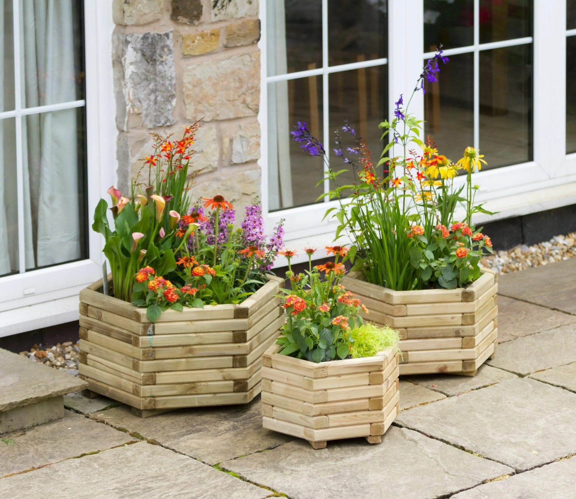 Кашпо для дачи фото Zest Marford Hexagonal Planter Set Planters, Planten, Houten plantenbakken