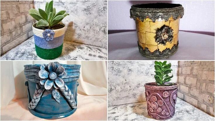 Кашпо для домашних цветов своими руками 8 decor ideas for flower pots or how to make a flower pot Macetas decoradas, Dec