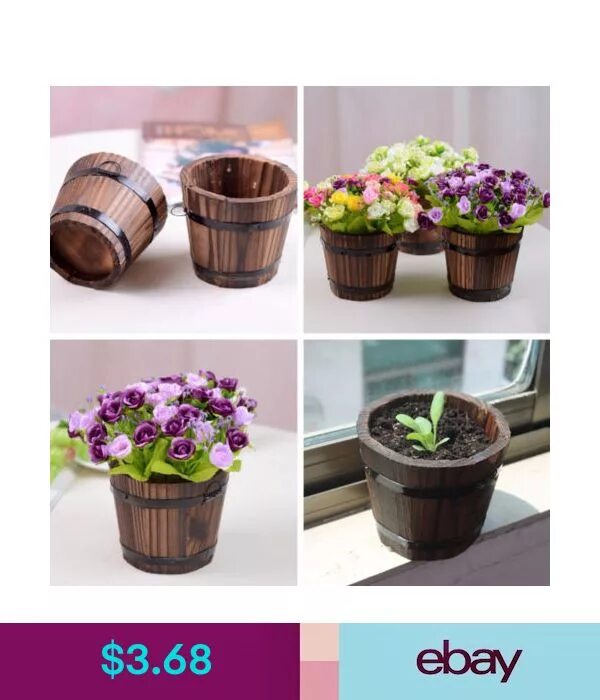 Кашпо для цветов своими руками фото 4Types Wooden Flower Planter Pot Round Barrel Outdoor Garden Yard Planting Decor