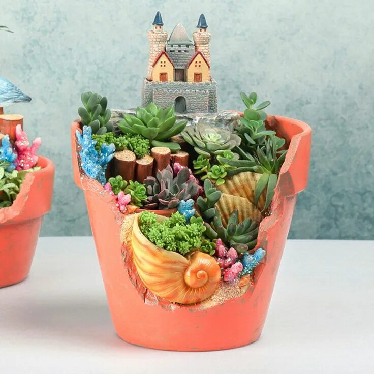 Кашпо с суккулентами и декором своими руками US $19.99 44% Sky Garden Shell Castle Flower Basket Planter Succulent Pot Plant 