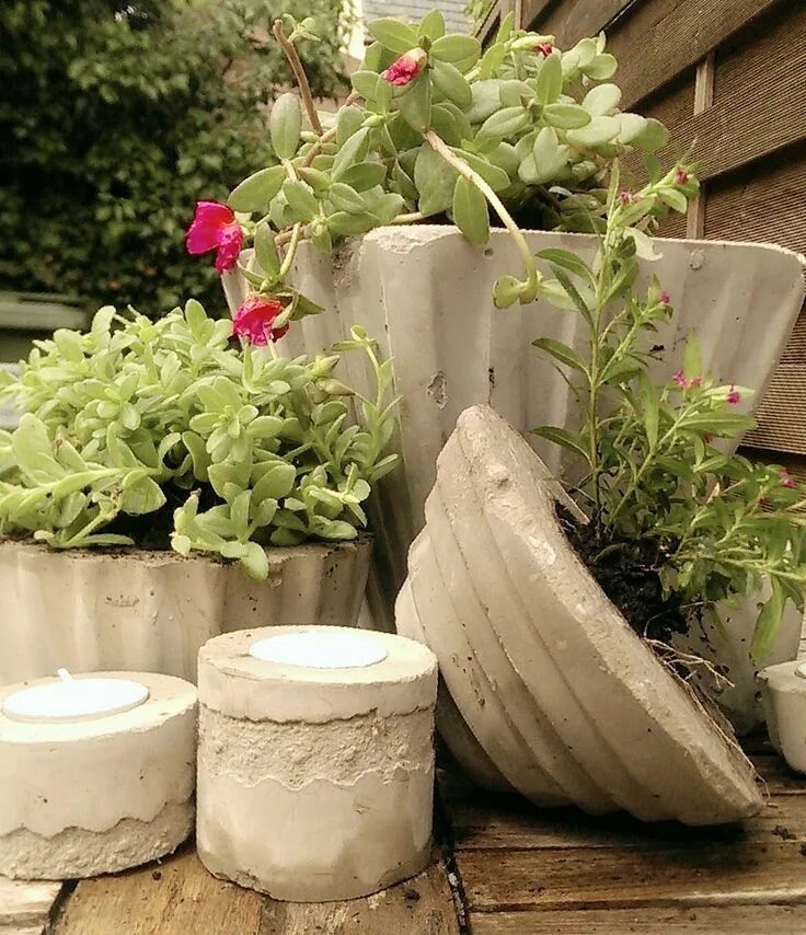 Кашпо своими руками для дачи уличные DIY Concrete and Cement Planters and Candle Holders Bahçe, Dekor