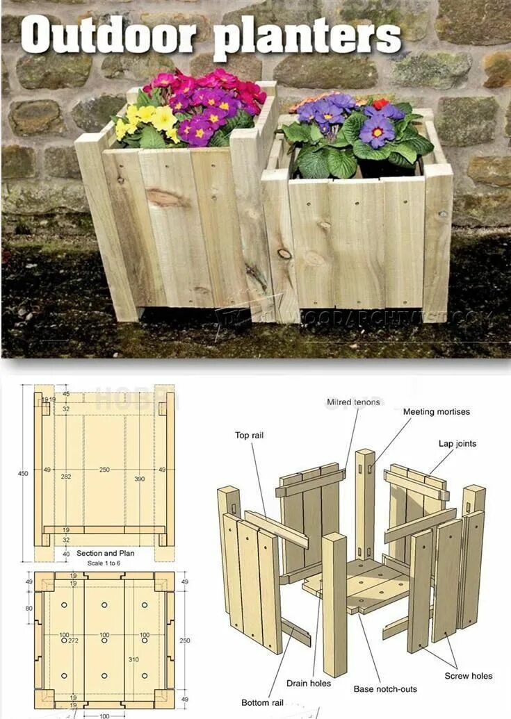 Кашпо своими руками схема Outdoor Planter Plans - Outdoor Plans and Projects WoodArchivist.com Wood plante