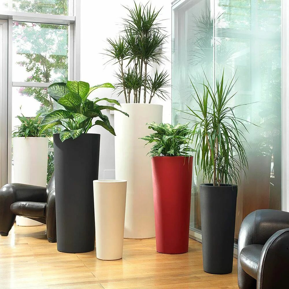 Кашпо в интерьере гостиной Vaso conico alto per esterno e giardino - Schio Planters, Plastic plant pots, Ou