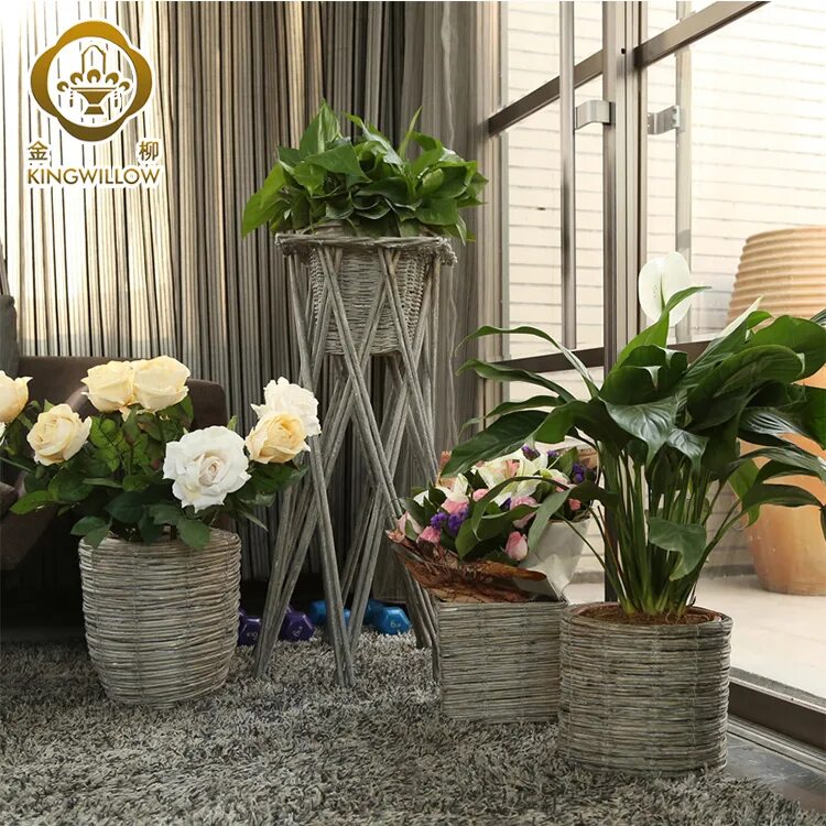 Кашпо в интерьере гостиной Kingwillow Willow Wicker Woven Straw Lining Garden Plant Flower Basket Pot Aliba