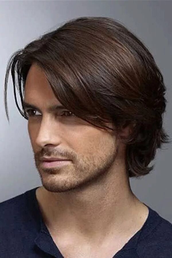 Каскад мужской на средние волосы фото Middle Natural Straight Side Swept Fringes Men's Hairstyle Lace Front Human Wigs