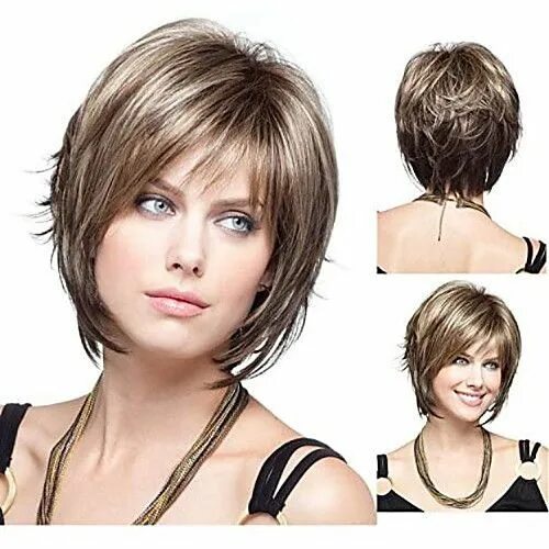 Каскад на короткие темные волосы фото Synthetic Wig Straight Straight Bob Pixie Cut With Bangs Wig Short Brown With Bl