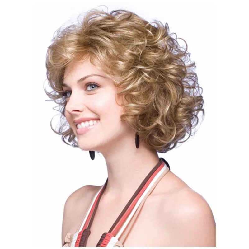 Каскад на короткие волнистые волосы фото Womens short curly Blonde wig natural hair short afro kinky curly synthetic wig 