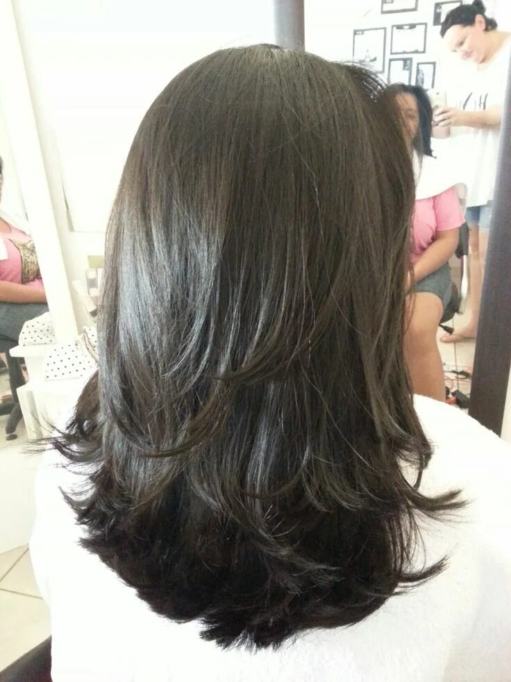 Каскад на средние темные волосы фото Pin on k_envallstudiohair Straight hair cuts, Long layered hair, Straight hairst