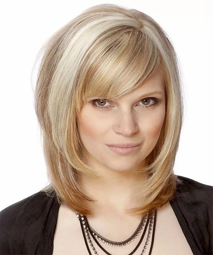 Каскад на средние тонкие волосы фото Best-Highlight-Medium-Blonde-Hair-with-Side-Swept-Bangs-and-Long-Bob-Hairstyles-