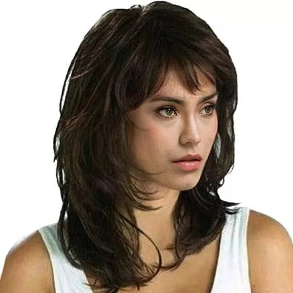 Каскадная стрижка фото Medium Inclined Fringe Fluffy Natural Straight Synthetic Wig Long hair cuts, Med