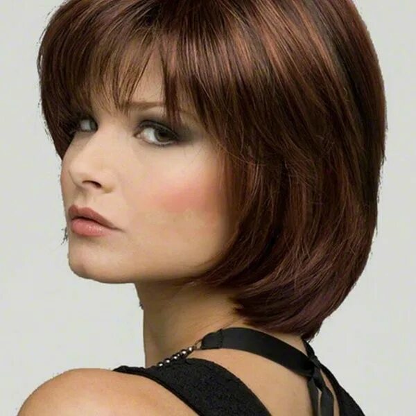 Каскадное каре фото Women Auburn Short straight hair fashion synthetic wig Wish Medium hair styles, 