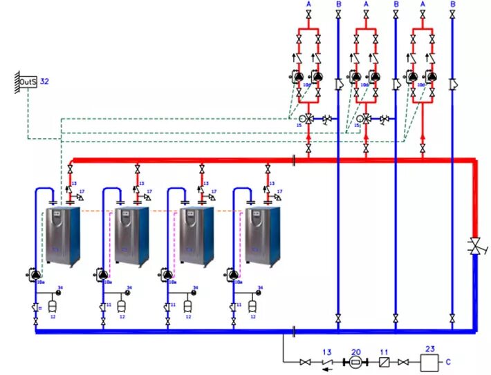 Каскадное подключение котлов отопления схема Каскады котлов, каскадные схемы котельных. Котлы HORTEK