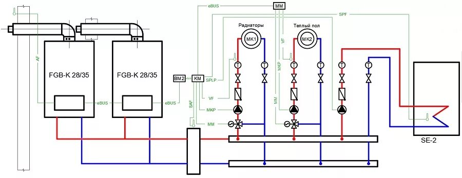 Каскадное подключение котлов отопления схема Два котла фото - DelaDom.ru