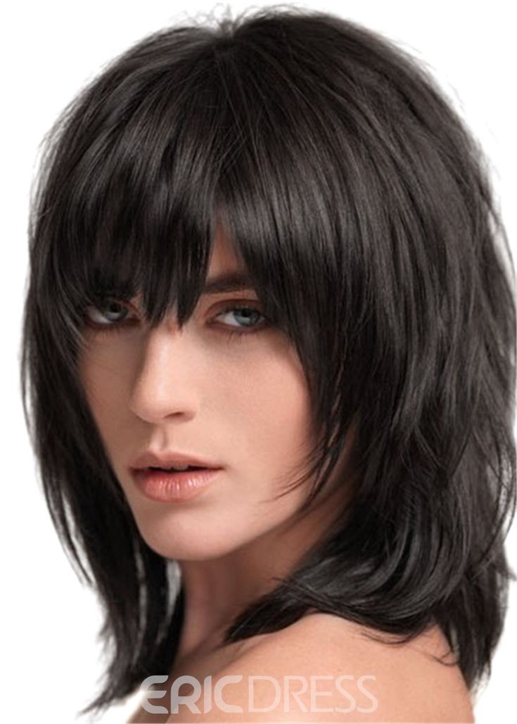 Каскадные прически фото Ericdress Layered Shag Hairstyle with Full Fringe Middle Length Synthetic Caples