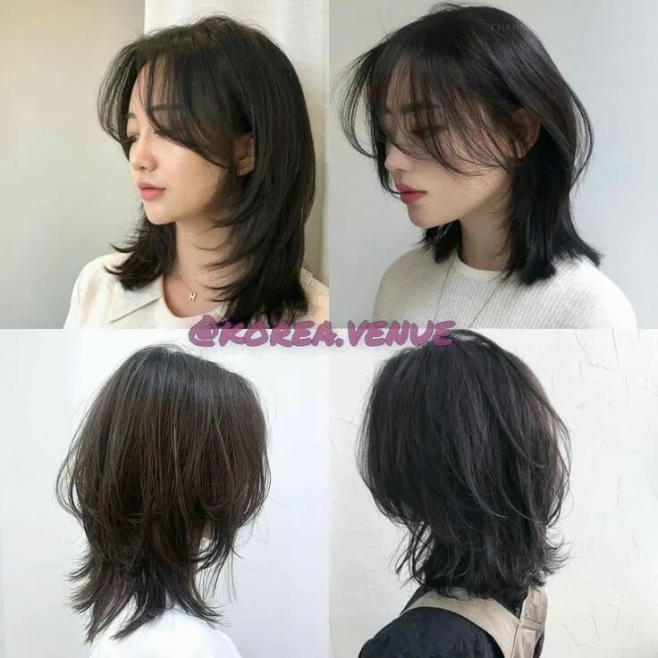 Каскадные стрижки 2024 Корейский маллет женский Haircuts for medium hair, Haircuts straight hair, Short