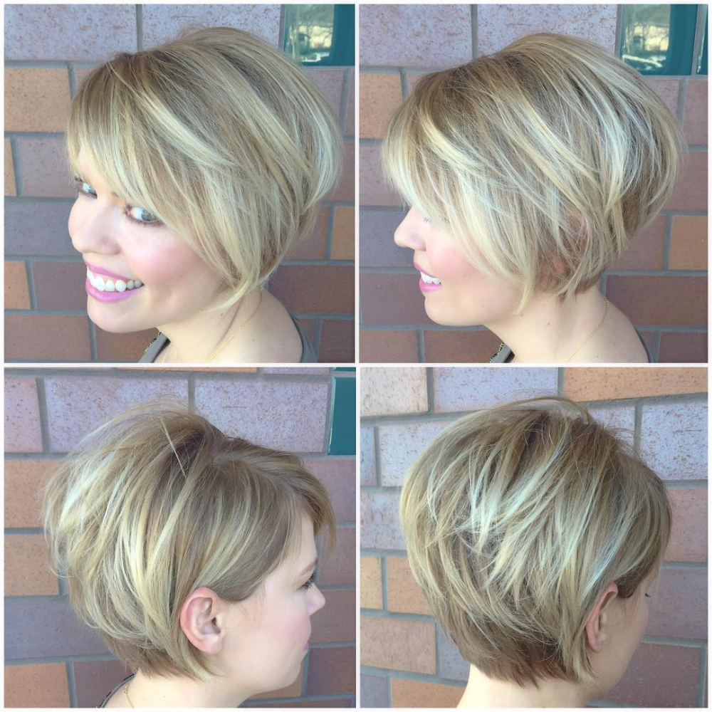 Каскадный боб фото Blonde Stacked Bob with Side Swept Bangs and Highlights Stacked bob hairstyles, 