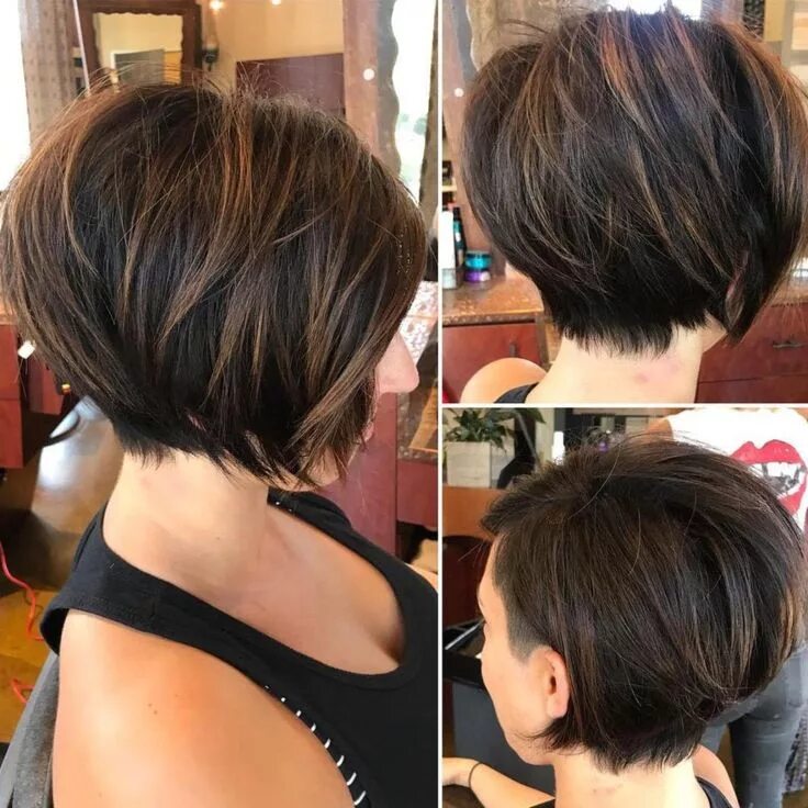 Каскадный боб каре стрижка фото Asymmetrical Brown Balayage Bob Short hair with layers, Short hair cuts, Thick h