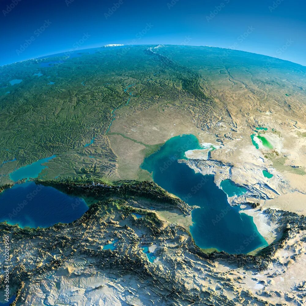 Каспийское море фото и названия Detailed Earth. Caucasus Ілюстрація Stock Adobe Stock