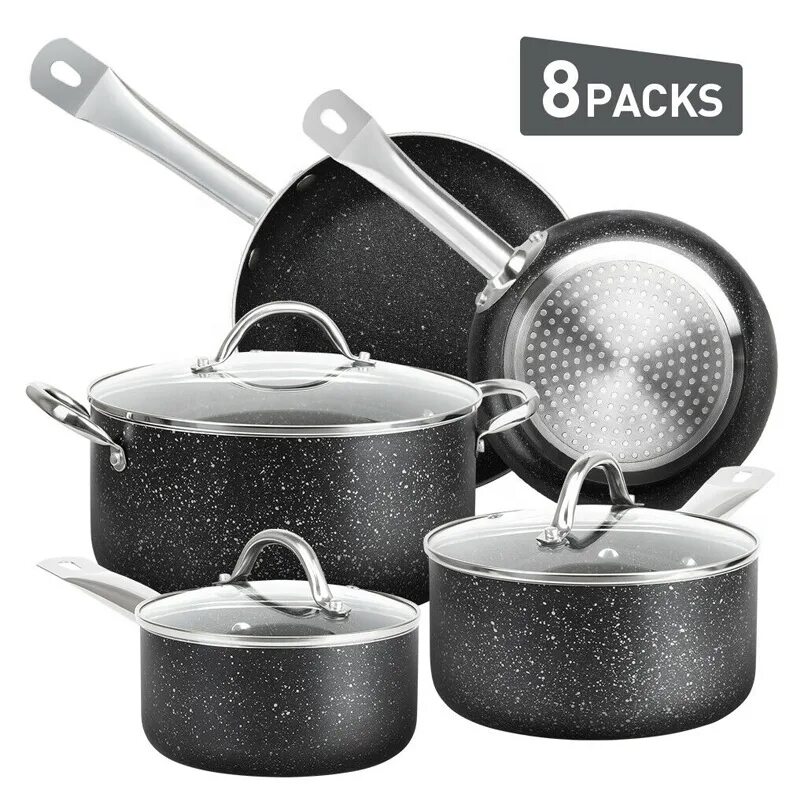 Кастрюли сковородки фото Induction Bottom 8pcs Marble Non Stick Coating Cookware Set - Buy Marble Cookwar