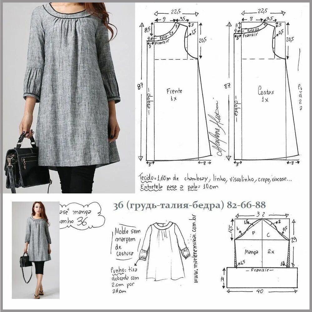 Каталог бесплатных выкроек Patrón de vestido con manga 3/4 (costura y corte) - Magazine Inspiration Needlew