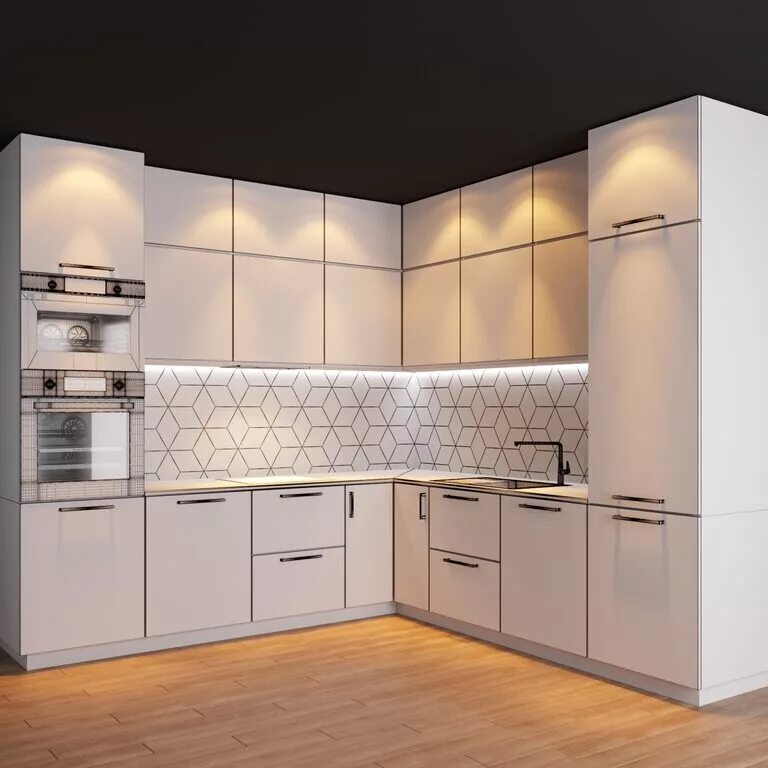 Каталог дизайна кухни фото Modern Corner Kitchen with Appliances 17 (24838) 3D model - Download 3D model Mo