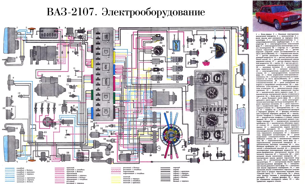 Каталог электросхем автомобилей Проводка ВАЗ 2107, карбюратор, полный к-т, 2107 3724030/4017/40 - купить запчаст