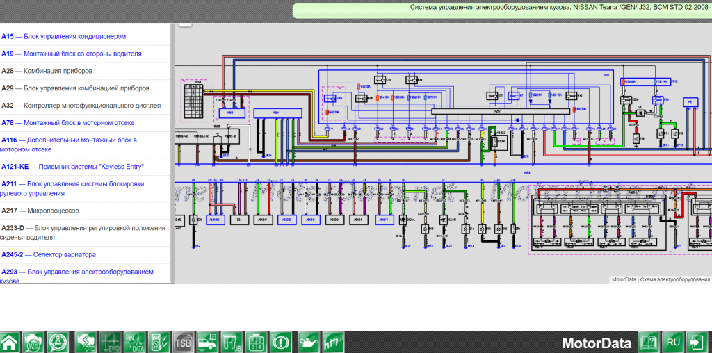 Каталог электросхем автомобилей Цветные электросхемы автомобилей Nissan онлайн - MotorData Professional