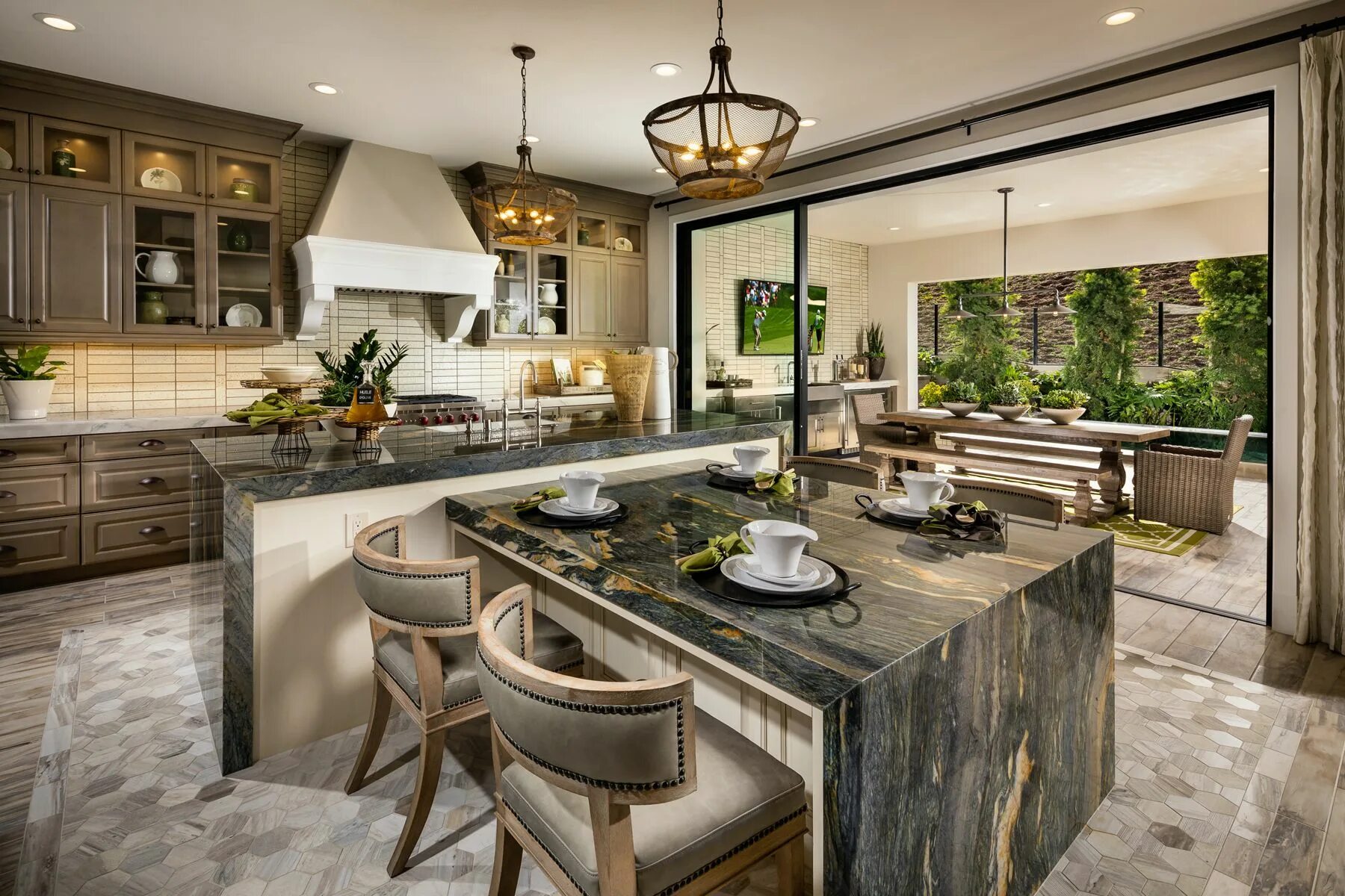 Каталог интерьер кухонь A fashionable element emerging in kitchen design is a built-in dining table that