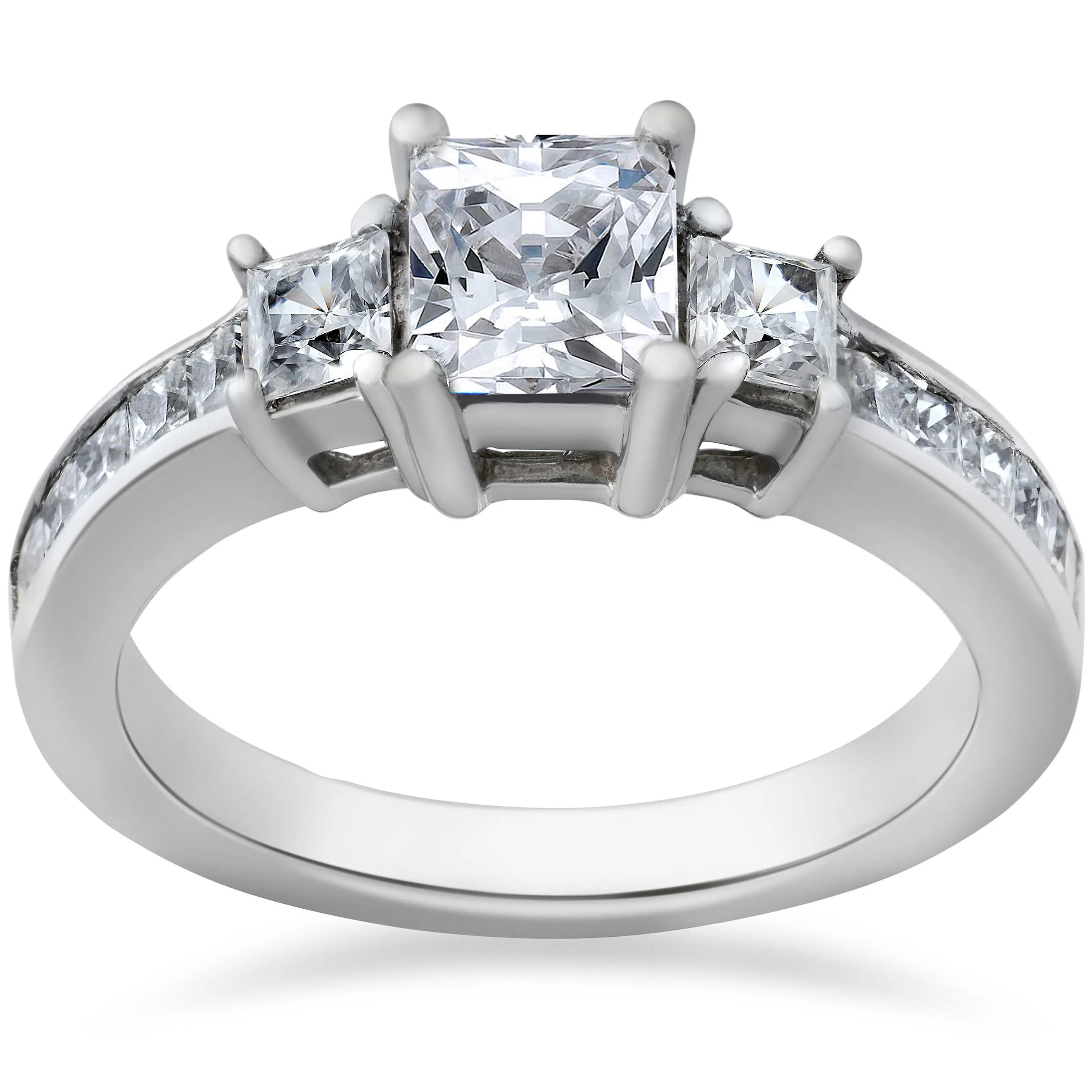 Каталог колец с бриллиантом фото 2ct Three Stone Princess Cut Diamond Ring 14K Gold Fruugo AU