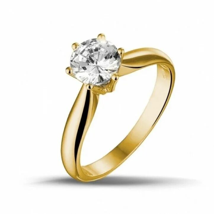 Каталог колец с бриллиантом фото Solitaire ring with a 1.00 carat diamond in yellow gold - BAUNAT Best engagement