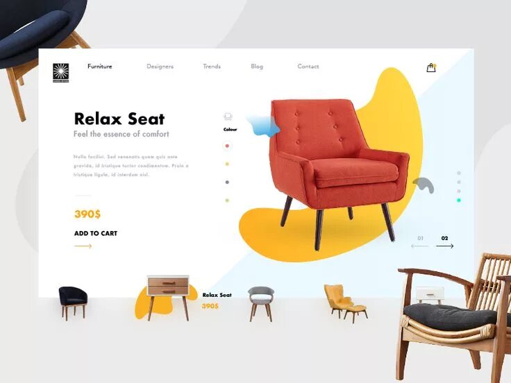 Каталог мебели для дизайн интерьера Furniture Ecommerce Shop - Product Card Web design inspiration, Innovative furni