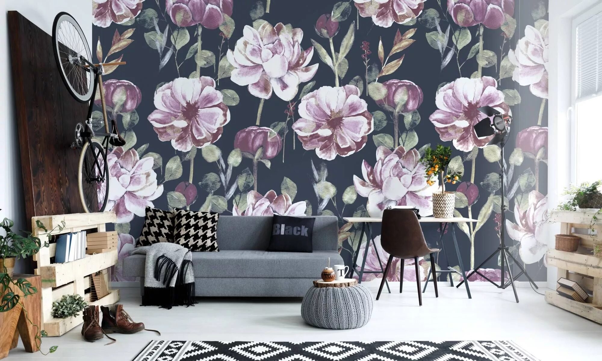 Каталог обоев в интерьере Painted flowers * Wall Murals - Nature - Living room - Contemporary * Pixers ® *