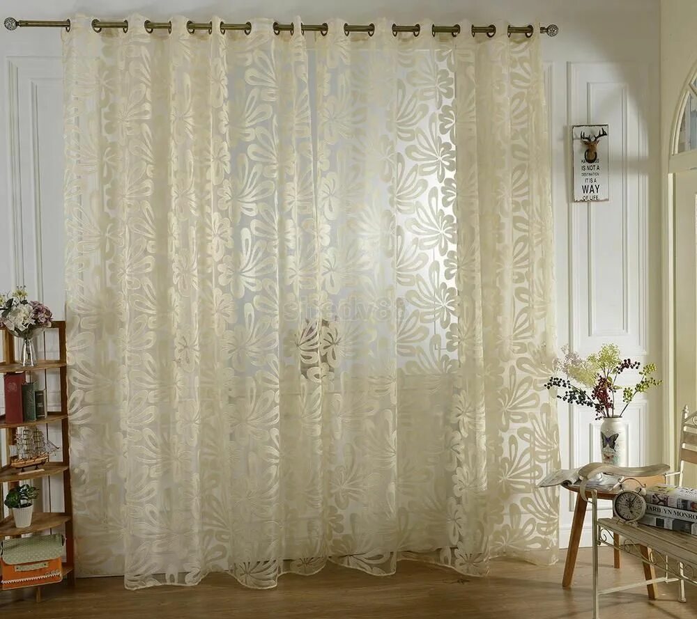 Каталог штор и тюлей фото Jacquard 3D Big Flower Sheer Door Window Voile Curtain Valance Panel Divider Tul