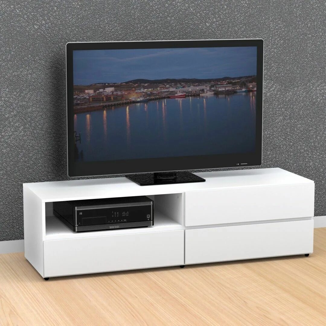 Каталог тумб под телевизор фото White Blvd 60'' TV Stand - 1 Flip Door, 2 Drawers - Nexera 223103 60 tv stand, W