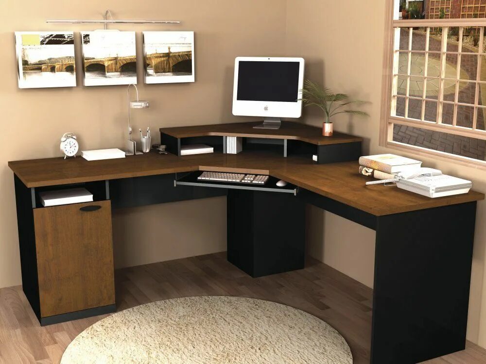 Каталог угловых компьютерных столов фото Bestar Hampton Wood Home Office Corner Computer Desk in Tuscany Brown Computer d