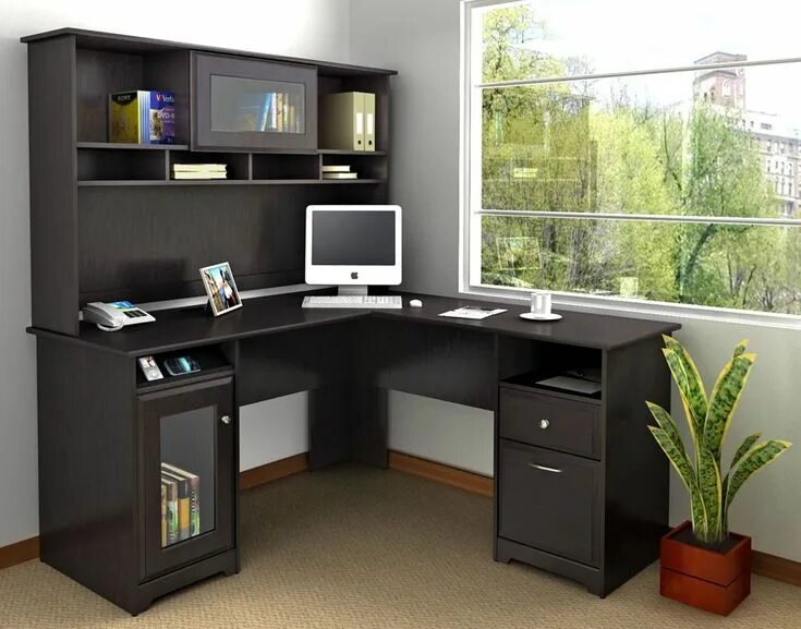 Каталог угловых компьютерных столов фото office espresso oak cabot bush furniture Diy corner desk, Ikea l shaped desk, Ho