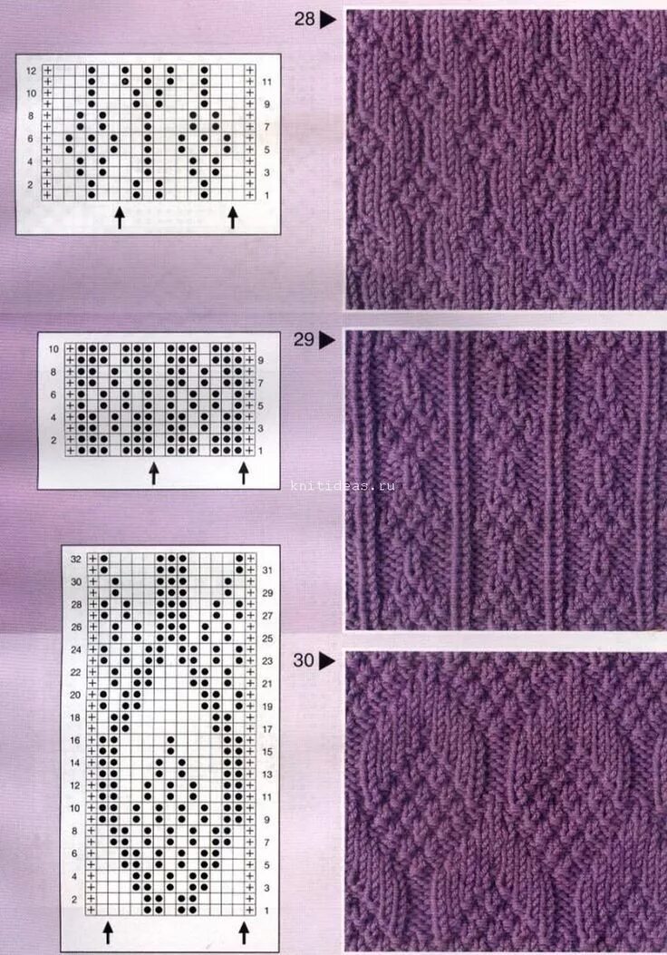 Каталог узоров спицами со схемами и описанием Три очень симпатичных узора!) Ткацкие станки, Модели стежков, Схемы вязания
