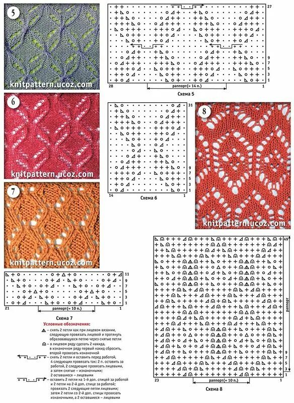 Каталог узоров спицами со схемами и описанием Ажурные узоры спицами Knitting charts, Knitting paterns, Stitch patterns