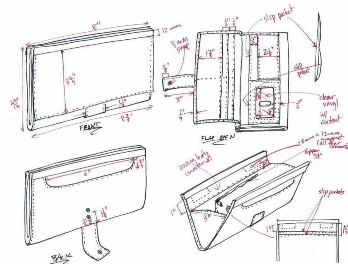 Каталог выкроек из кожи CADs of bags and wallets that were put into production Leather working patterns,