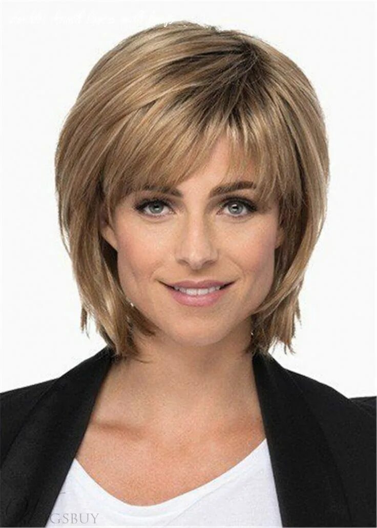 Каталог женских стрижек средней длины фото 11 Shoulder Length Layers With Bangs Wavy bob hairstyles, Hairstyles for thin ha