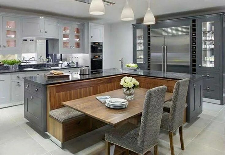 Каталоги кухонь интерьер фото Kitchen Island With Built-In Seating: 4 Strong Advantages Kitchen layout, Kitche