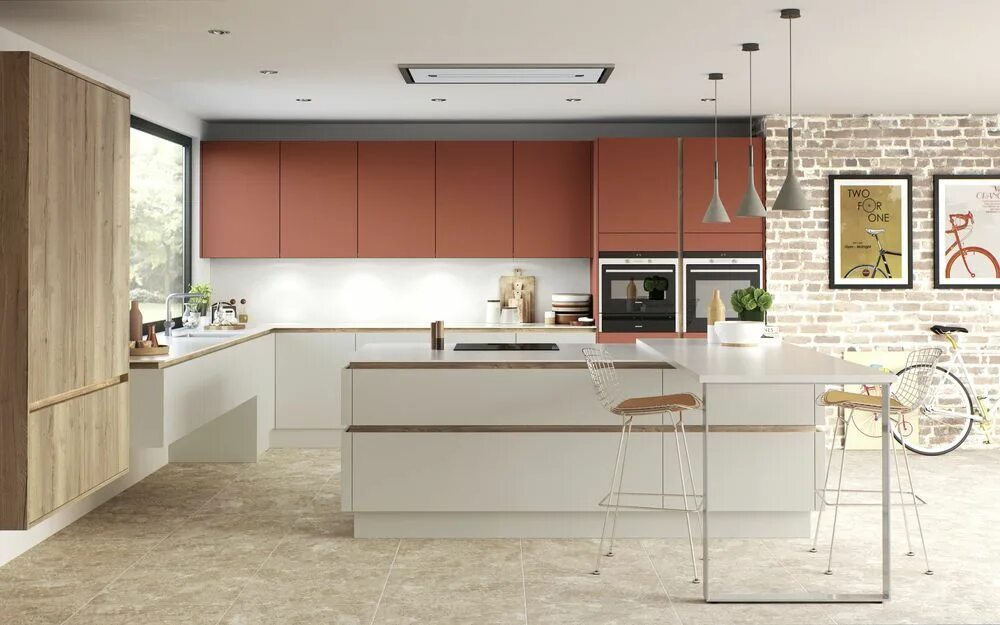 Каталоги кухонь интерьер фото Hampton H Line Terracotta Sunset Madoc Mayfield Oak Kitchen Handleless kitchen, 