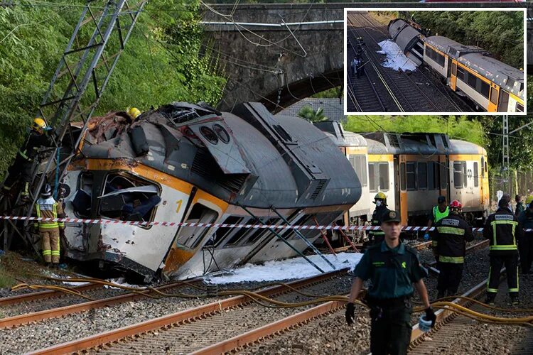 Катастрофы поездов фото Train crash near Pontevedra, Spain kills at least four people The Sun