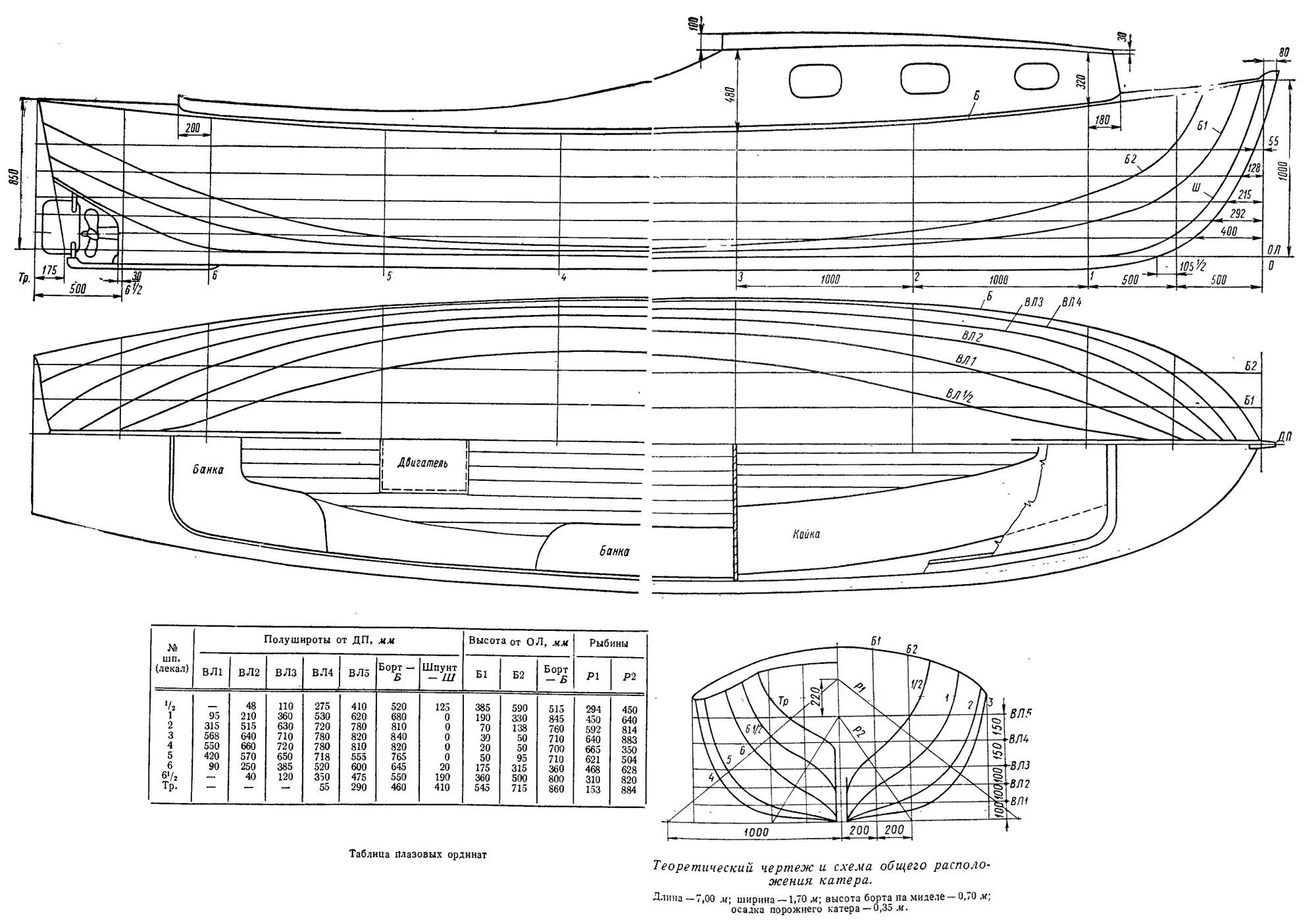 Катер своими руками чертежи Теоретический чертеж и схема общего расположения катера Строительство лодки, Чер