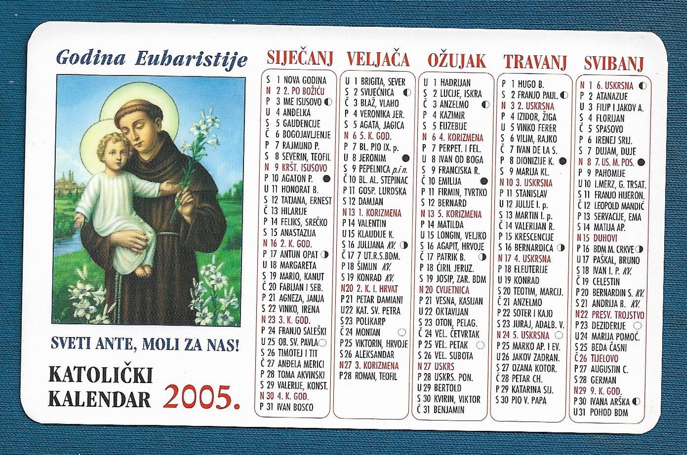 Католический календарь 2024 с праздниками Saint Anthony of Padua vintage Roman Catholic calendar 2005. Etsy