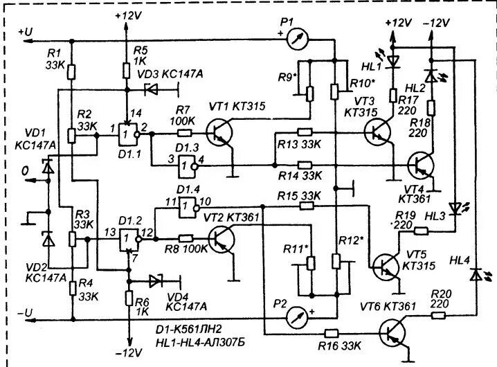 Катунь 510 схема принципиальная электрическая Радиосхемы. - Индикатор напряжения с автоматическим переключением пределов измер